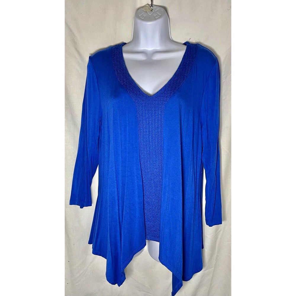Adrianna Papell Women’s Knit V-Neck Tunic Blouse 3/4 Sleeve Blue XL